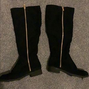 Gold zipper knee high boot
